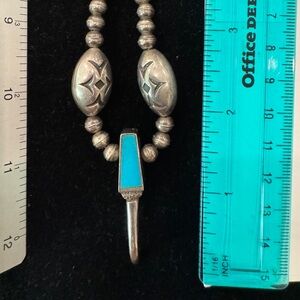 Vintage Southwestern Sterling Silver Beaded Turquoise Necklace